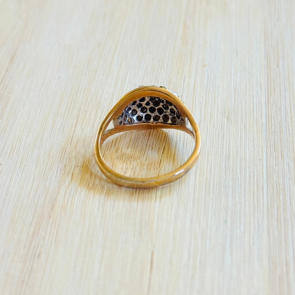 VTG 14K Gold Filled Flower Cocktail Cluster Ring Crystal Pave 70s Sz8.5 - Picture 3 of 7